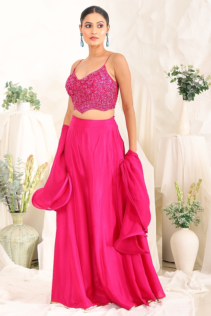 Magenta Silk Party Wear Sharara Set by MeenaGurnam at Pernia's Pop Up Shop