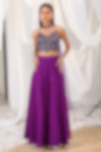 Purple Silk Party Wear Sharara Set by MeenaGurnam at Pernia's Pop Up Shop