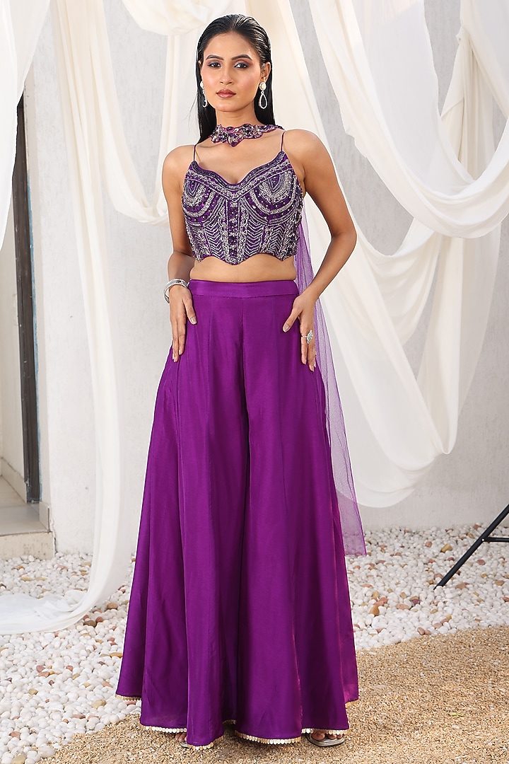 Purple Silk Party Wear Sharara Set by MeenaGurnam at Pernia's Pop Up Shop