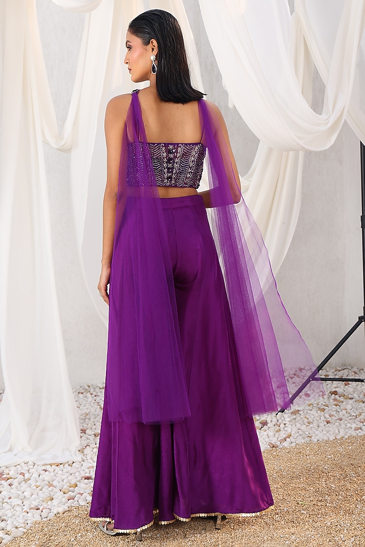 Purple Silk Party Wear Sharara Set by MeenaGurnam at Pernia's Pop Up Shop