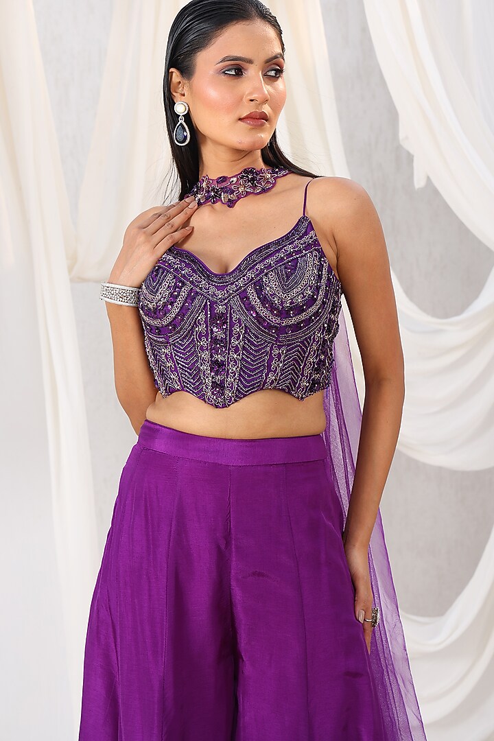 Purple Silk Party Wear Sharara Set by MeenaGurnam at Pernia's Pop Up Shop