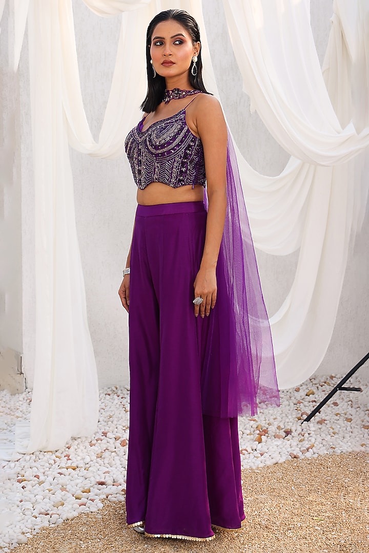 Purple Silk Party Wear Sharara Set by MeenaGurnam at Pernia's Pop Up Shop