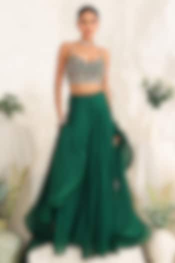 Green Georgette Party Wear Sharara Set by MeenaGurnam at Pernia's Pop Up Shop