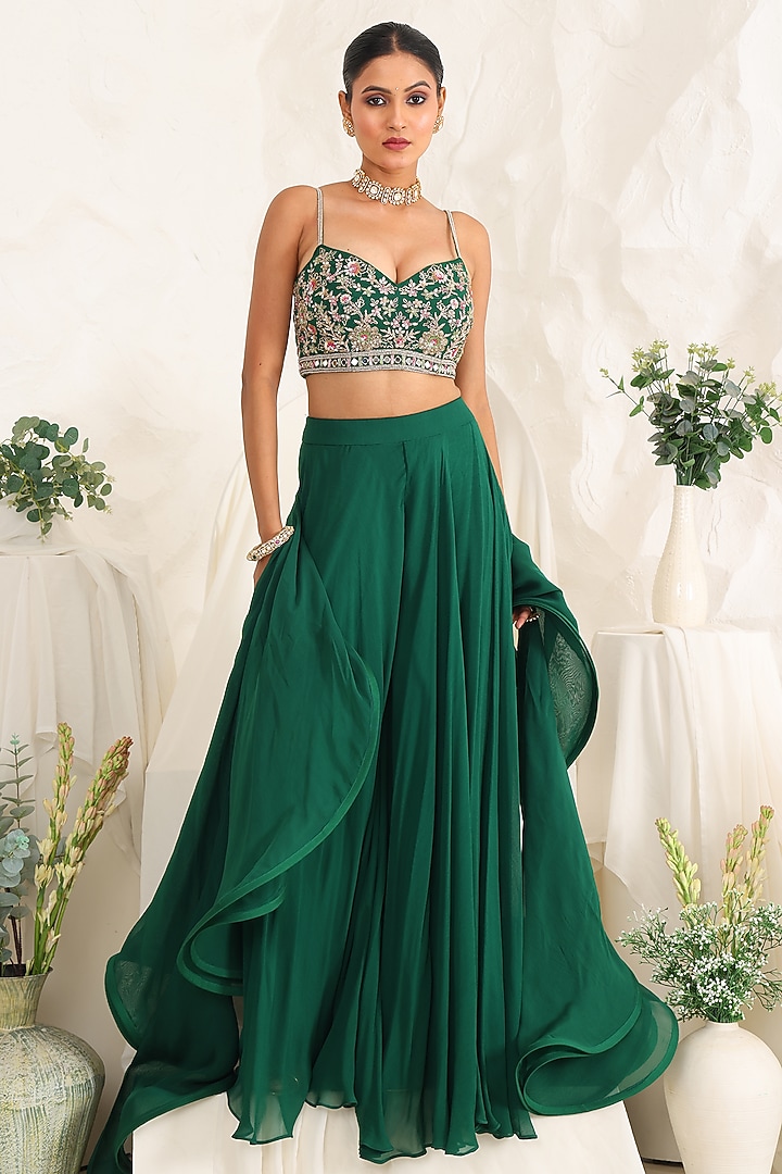 Green Georgette Party Wear Sharara Set by MeenaGurnam at Pernia's Pop Up Shop