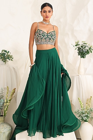 Green Georgette Sharara Set by MeenaGurnam