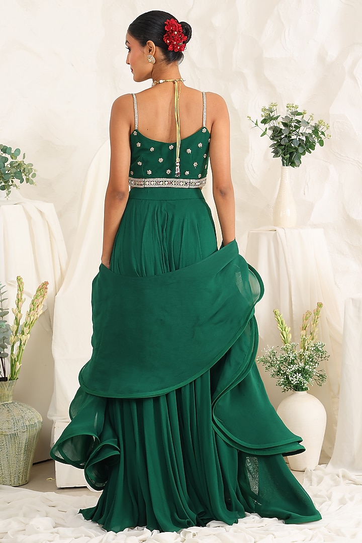 Green Georgette Party Wear Sharara Set by MeenaGurnam at Pernia's Pop Up Shop