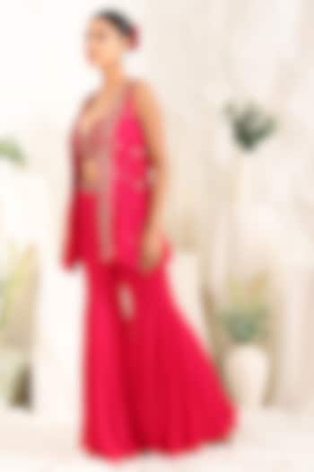 Magenta Georgette Wedding Sharara Set by MeenaGurnam at Pernia's Pop Up Shop