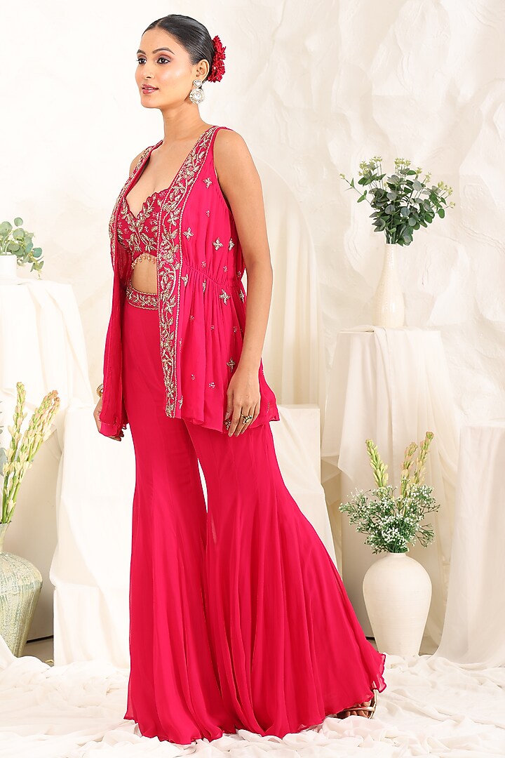 Magenta Georgette Wedding Sharara Set by MeenaGurnam at Pernia's Pop Up Shop
