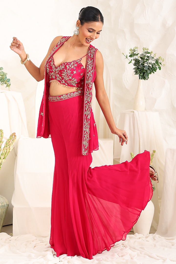 Magenta Georgette Wedding Sharara Set by MeenaGurnam at Pernia's Pop Up Shop