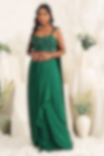 Green Silk Skirt Set by MeenaGurnam at Pernia's Pop Up Shop