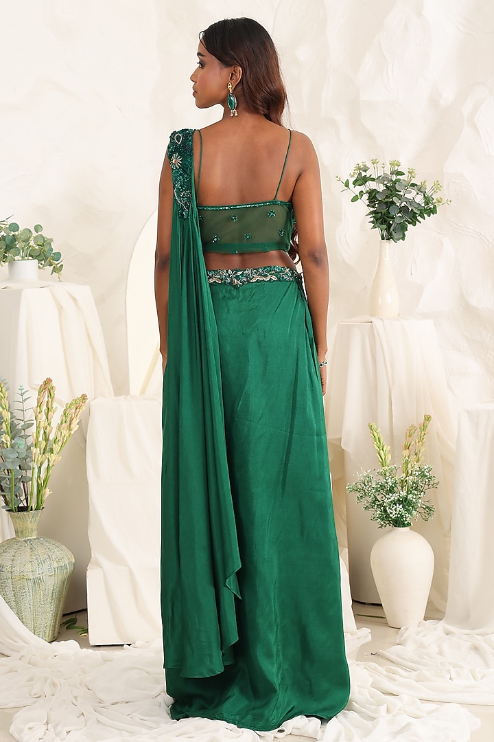 Green Silk Skirt Set by MeenaGurnam at Pernia's Pop Up Shop
