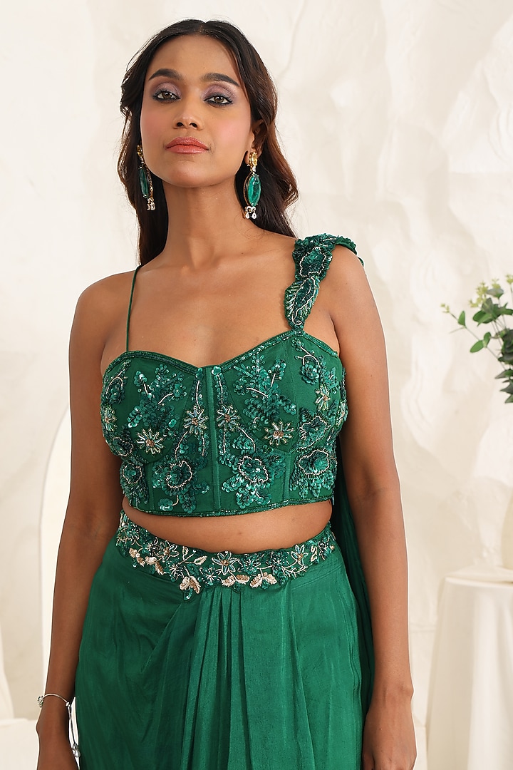 Green Silk Skirt Set by MeenaGurnam at Pernia's Pop Up Shop