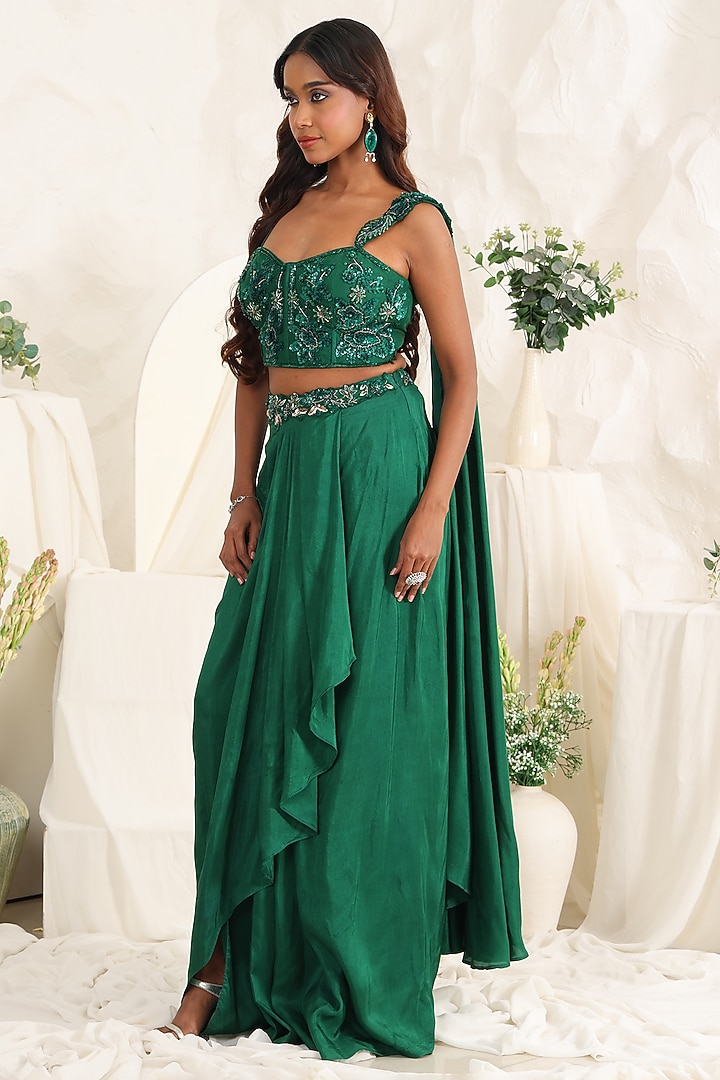 Green Silk Skirt Set by MeenaGurnam at Pernia's Pop Up Shop