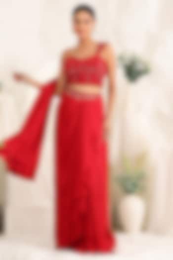 Red Silk Skirt Set by MeenaGurnam at Pernia's Pop Up Shop