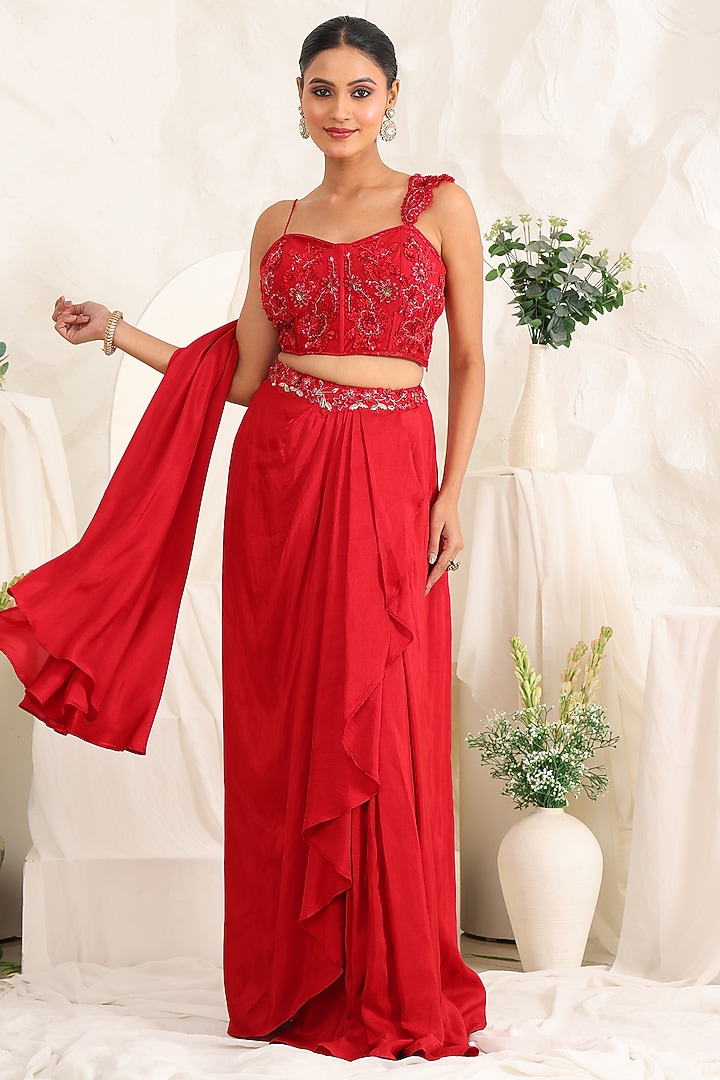 Red Silk Skirt Set by MeenaGurnam at Pernia's Pop Up Shop