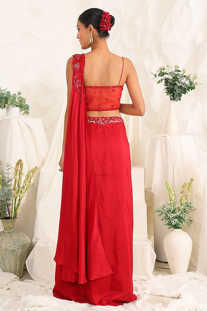 Red Silk Skirt Set by MeenaGurnam at Pernia's Pop Up Shop