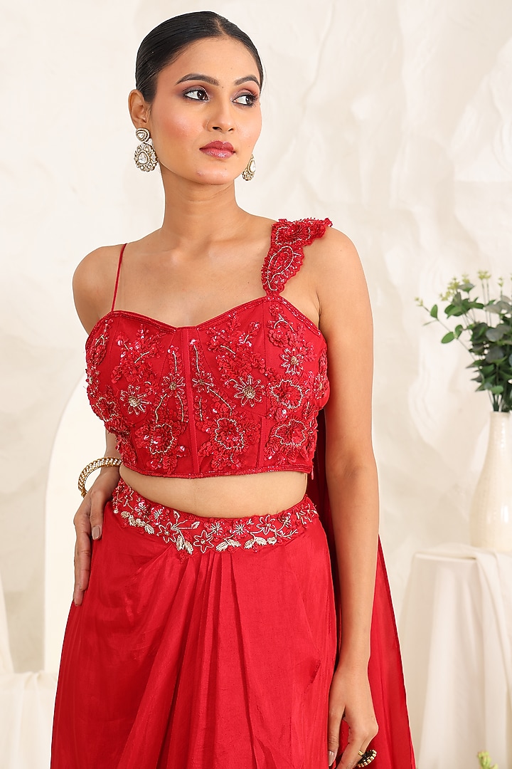 Red Silk Skirt Set by MeenaGurnam at Pernia's Pop Up Shop