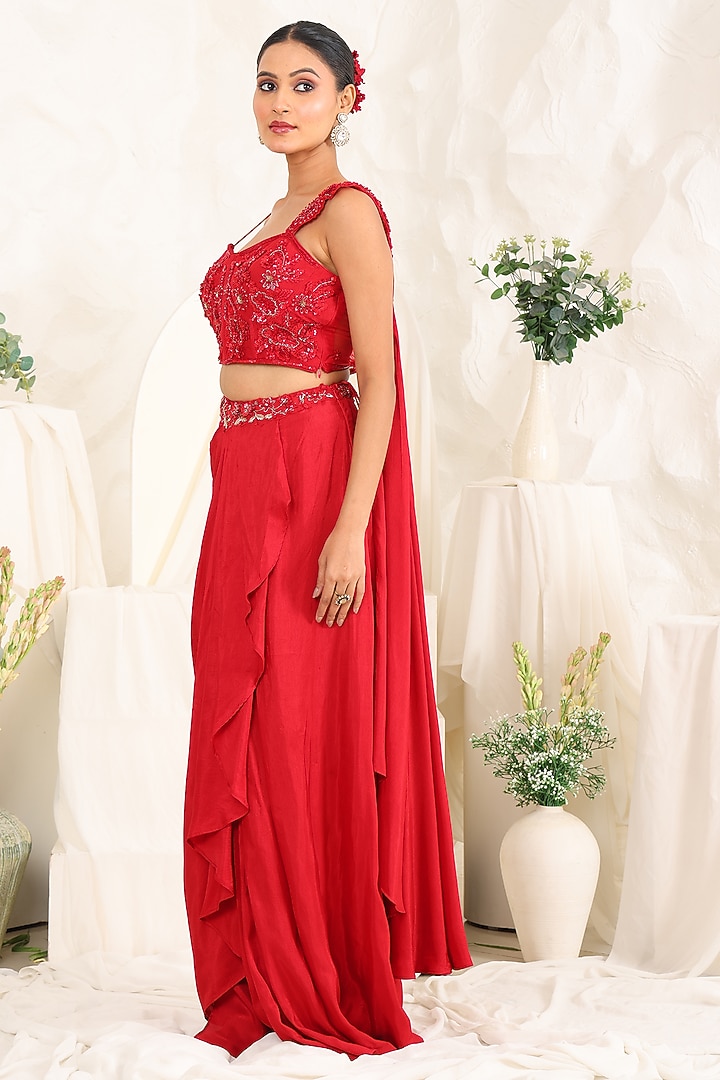 Red Silk Skirt Set by MeenaGurnam at Pernia's Pop Up Shop