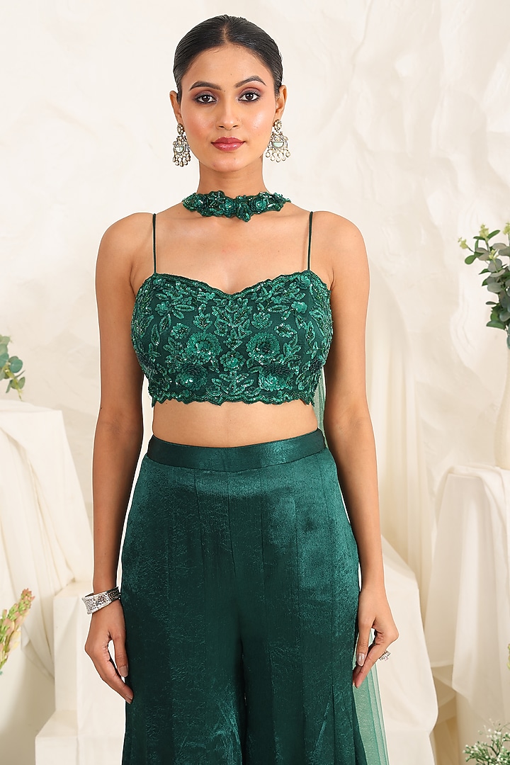 Green Silk Party Wear Sharara Set by MeenaGurnam at Pernia's Pop Up Shop