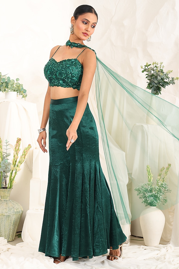 Green Silk Party Wear Sharara Set by MeenaGurnam at Pernia's Pop Up Shop