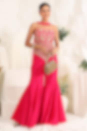 Magenta Silk Party Wear Sharara Set by MeenaGurnam at Pernia's Pop Up Shop