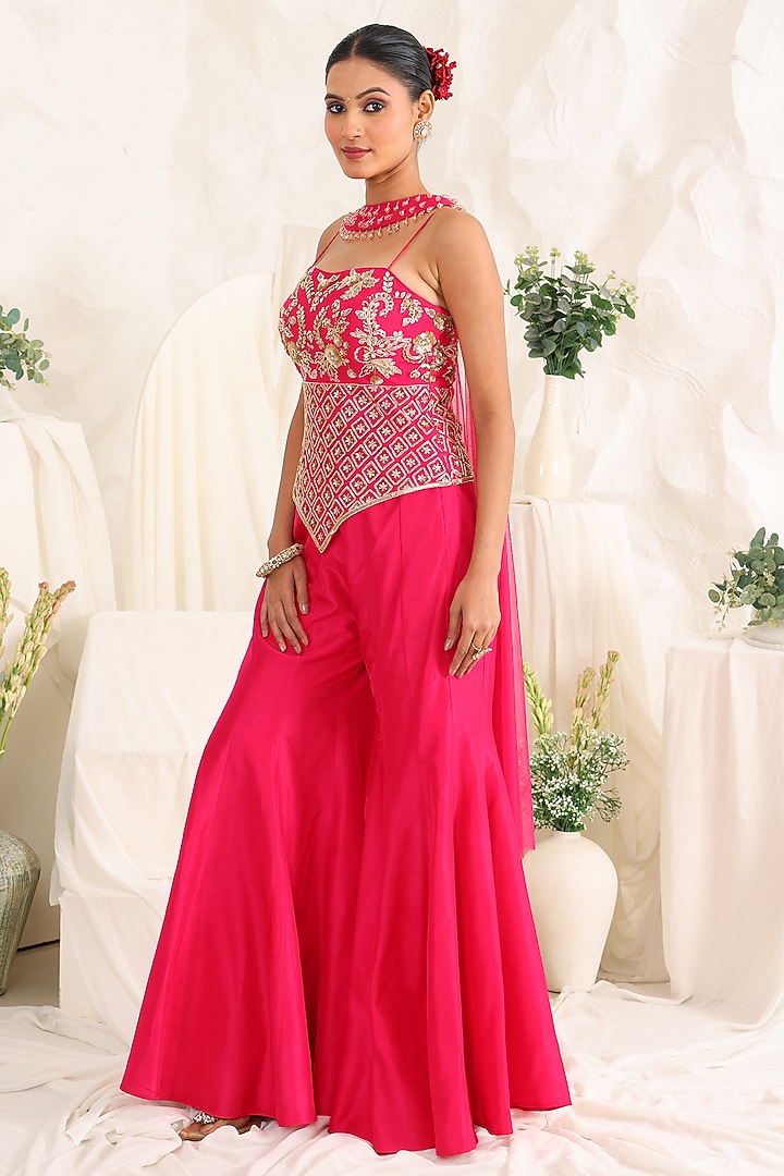 Magenta Silk Party Wear Sharara Set by MeenaGurnam at Pernia's Pop Up Shop