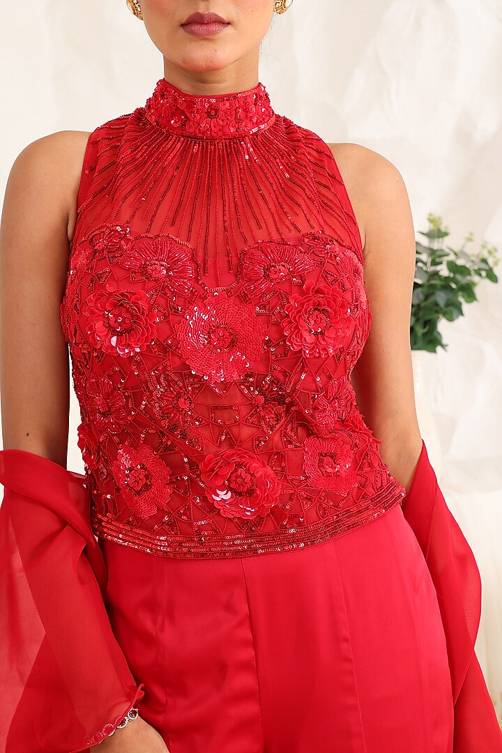 Red Silk Wedding Sharara Set by MeenaGurnam at Pernia's Pop Up Shop