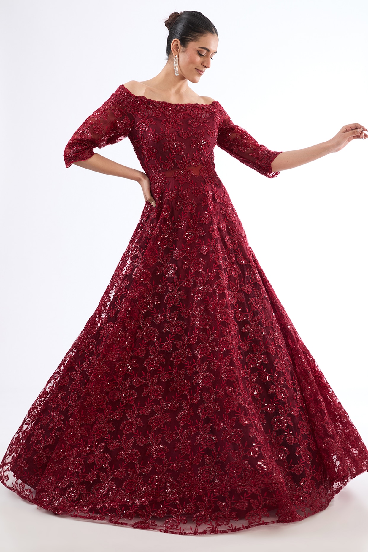 Buy Maroon Sequin Gown for Women Online from India's Luxury Designers 2024