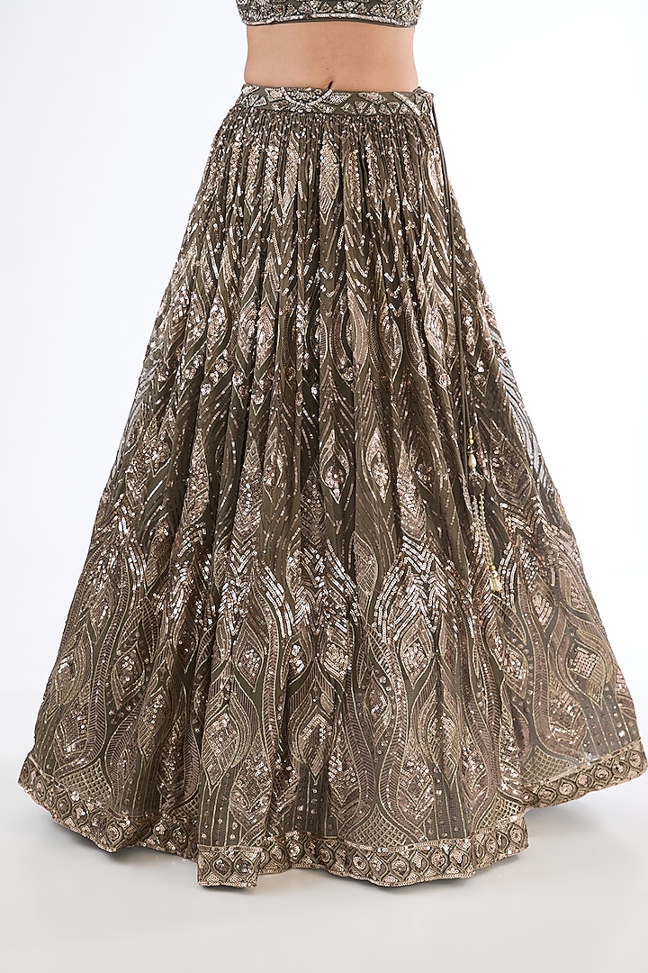 Mouse Georgette Sequins Embroidered Wedding Lehenga Set by MeenaGurnam at Pernia's Pop Up Shop