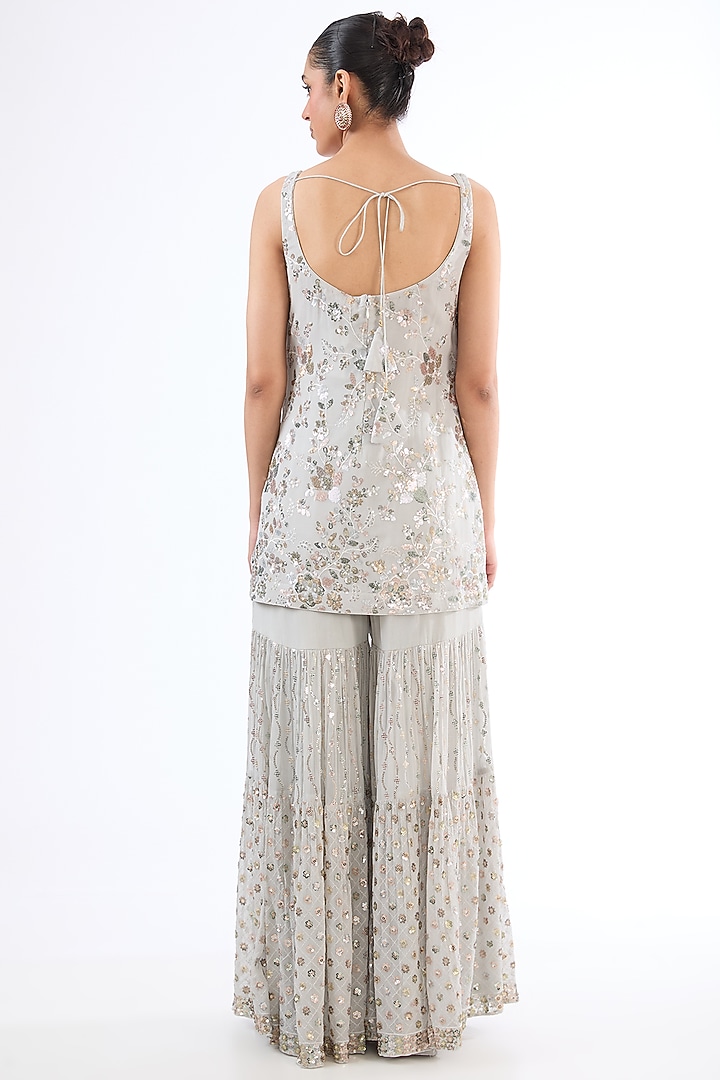 Grey Georgette Sequins Embroidered Party Wear Sharara Set by MeenaGurnam at Pernia's Pop Up Shop