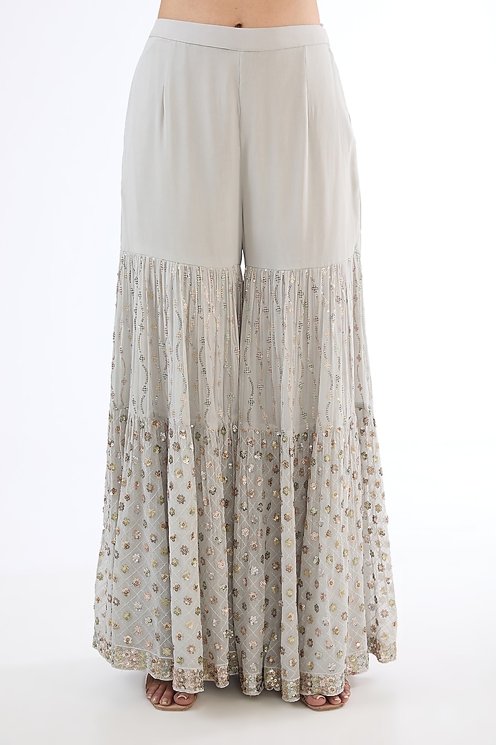 Grey Georgette Sequins Embroidered Party Wear Sharara Set by MeenaGurnam at Pernia's Pop Up Shop