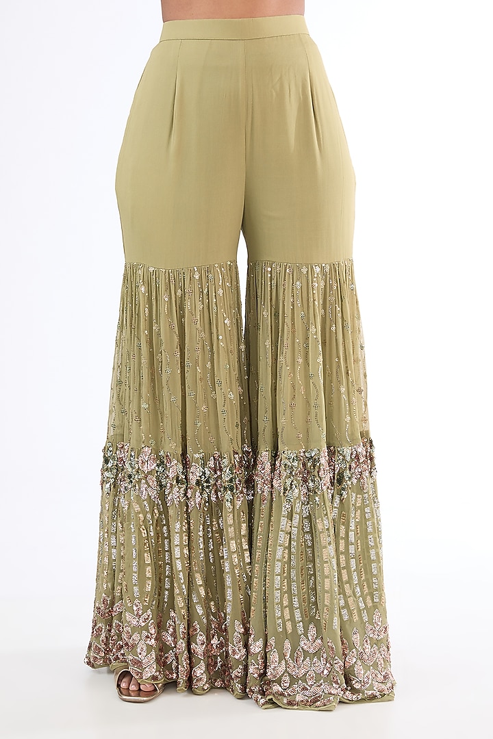 Pista Georgette Sequins Embroidered Party Wear Sharara Set by MeenaGurnam at Pernia's Pop Up Shop
