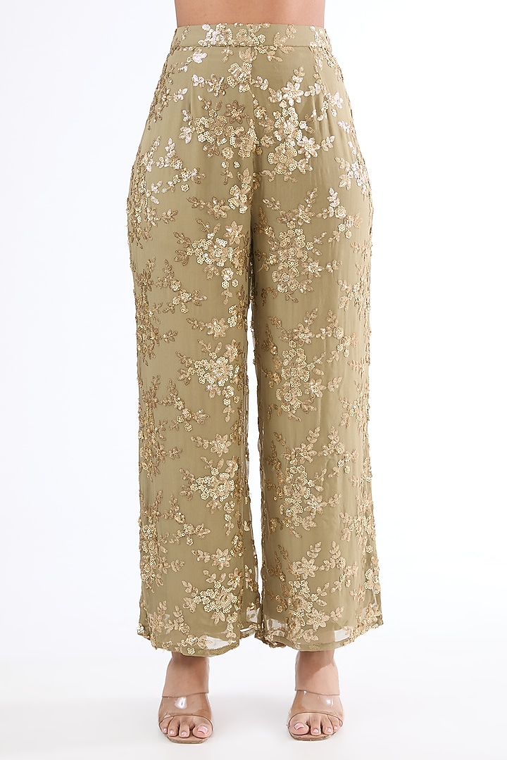 Sage Green Georgette Sequins Embroidered Party Wear Anarkali Set by MeenaGurnam at Pernia's Pop Up Shop