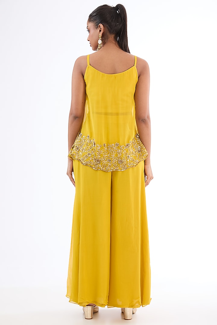 Mustard Georgette Party Wear Sharara Set by MeenaGurnam at Pernia's Pop Up Shop