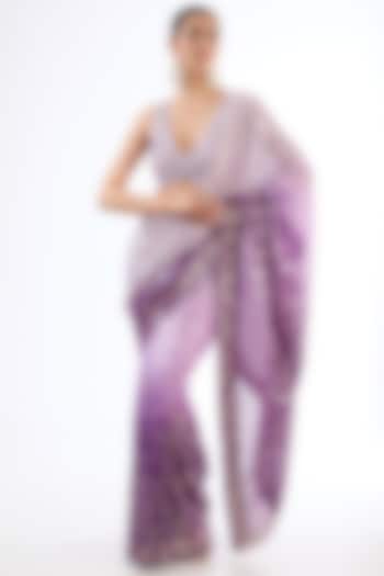 Purple Ombre Georgette Sequins Embroidered Saree Set by MeenaGurnam