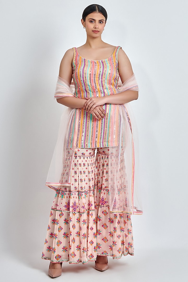 Multi-Colored Georgette Digital Printed Party Wear Sharara Set by MeenaGurnam at Pernia's Pop Up Shop