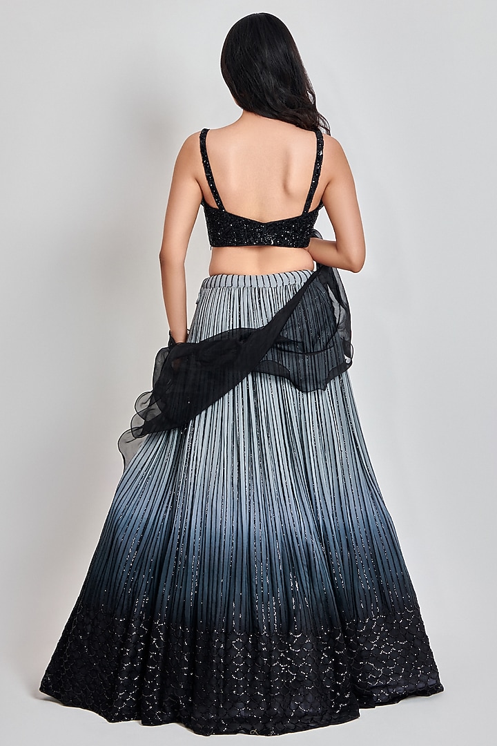 Black Viscose Ombre Georgette Sequins Work Wedding Lehenga Set by MeenaGurnam at Pernia's Pop Up Shop