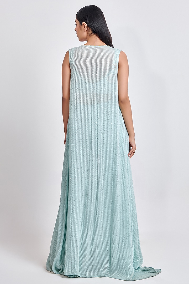 Ice Blue Georgette Party Wear Sharara Set by MeenaGurnam at Pernia's Pop Up Shop