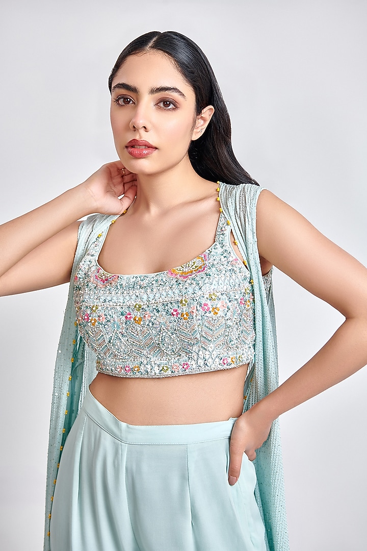 Ice Blue Georgette Party Wear Sharara Set by MeenaGurnam at Pernia's Pop Up Shop