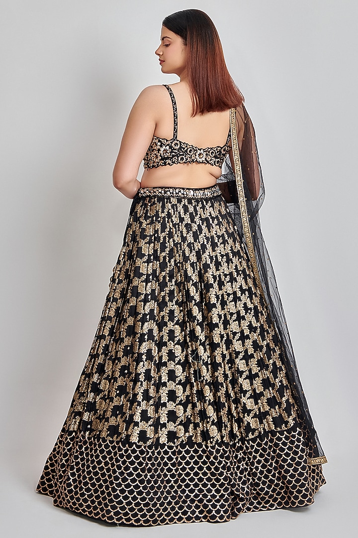 Black Jacquard Embroidered Wedding Lehenga Set by MeenaGurnam at Pernia's Pop Up Shop