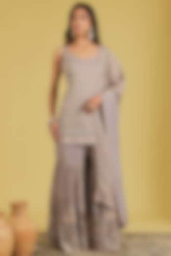 Grey Tissue Embroidered Gharara Set by MeenaGurnam at Pernia's Pop Up Shop