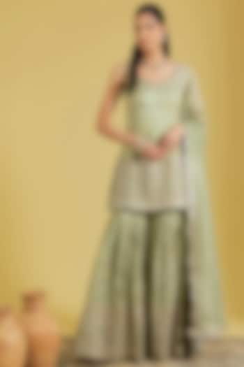 Pista Tissue Embroidered Gharara Set by MeenaGurnam at Pernia's Pop Up Shop