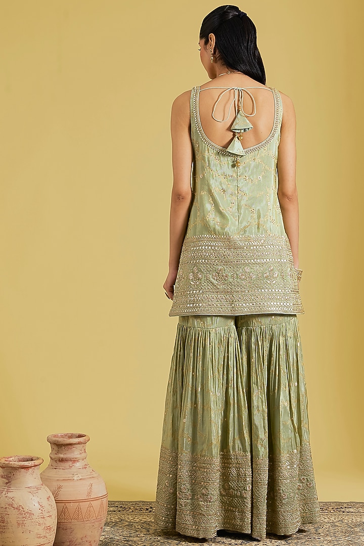 Pista Tissue Embroidered Gharara Set by MeenaGurnam at Pernia's Pop Up Shop