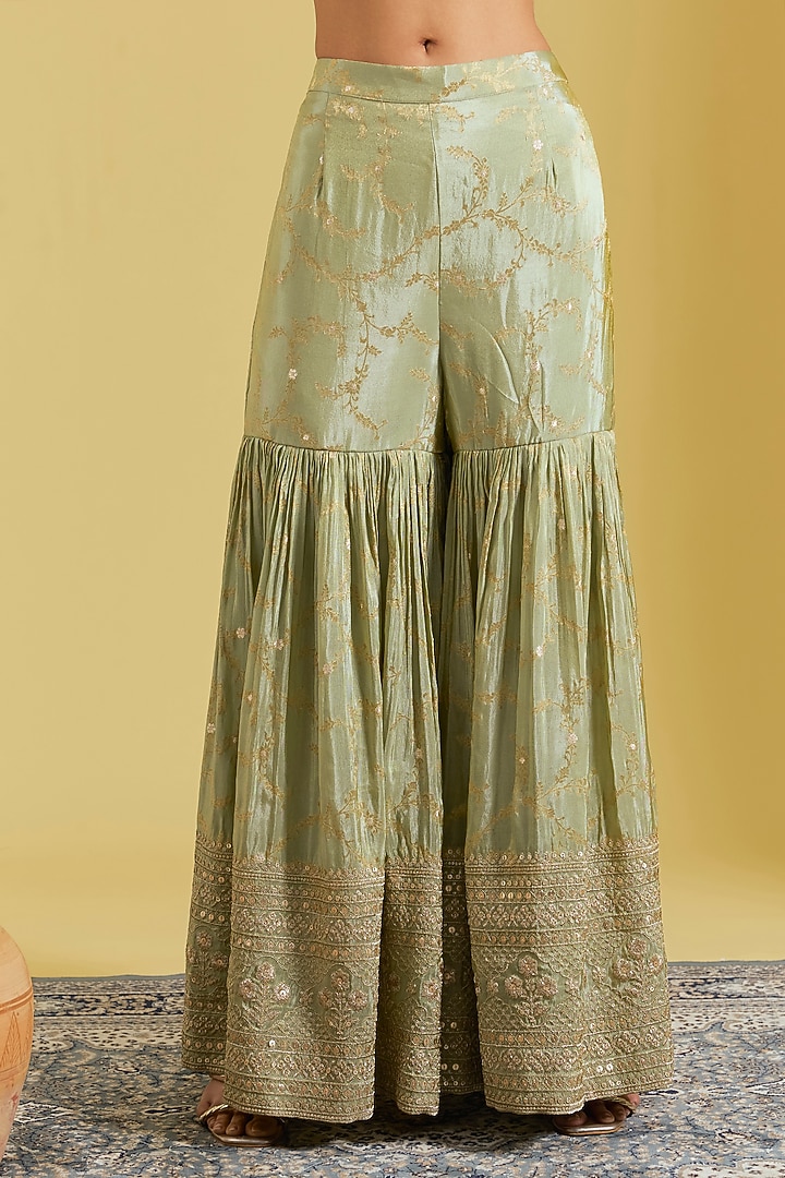Pista Tissue Embroidered Gharara Set by MeenaGurnam at Pernia's Pop Up Shop