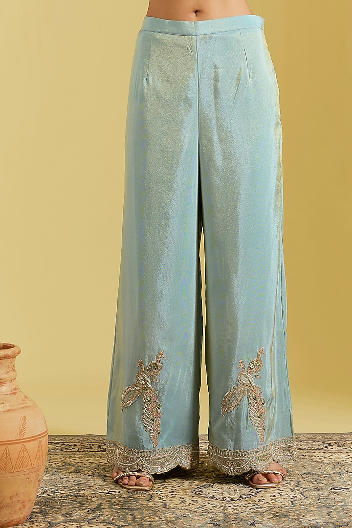 Ice Blue Tissue Embroidered Gharara Set by MeenaGurnam at Pernia's Pop Up Shop