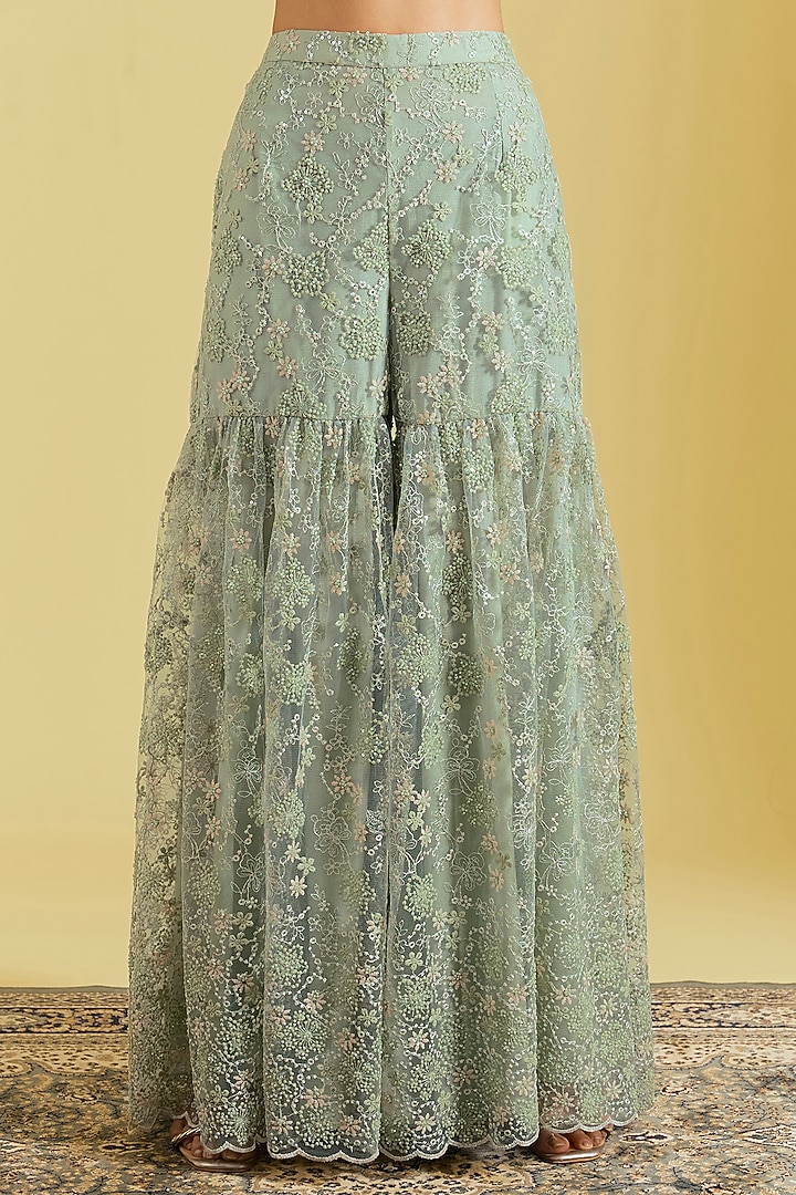 Pista Net Embroidered Gharara Set by MeenaGurnam at Pernia's Pop Up Shop