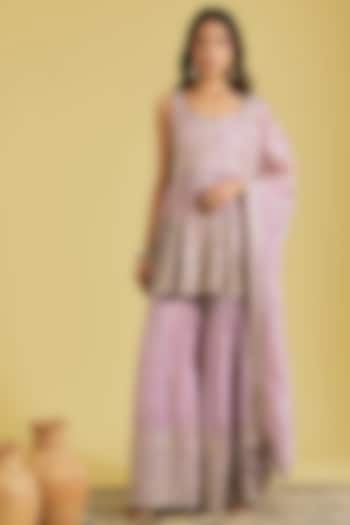 Lilac Tissue Embellished Gharara Set by MeenaGurnam at Pernia's Pop Up Shop