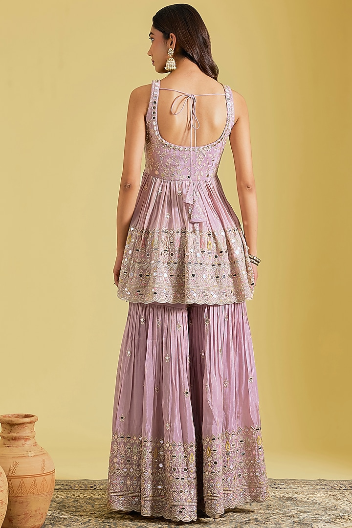 Lilac Tissue Embellished Gharara Set by MeenaGurnam at Pernia's Pop Up Shop