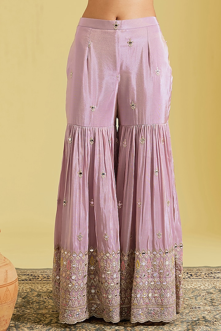 Lilac Tissue Embellished Gharara Set by MeenaGurnam at Pernia's Pop Up Shop