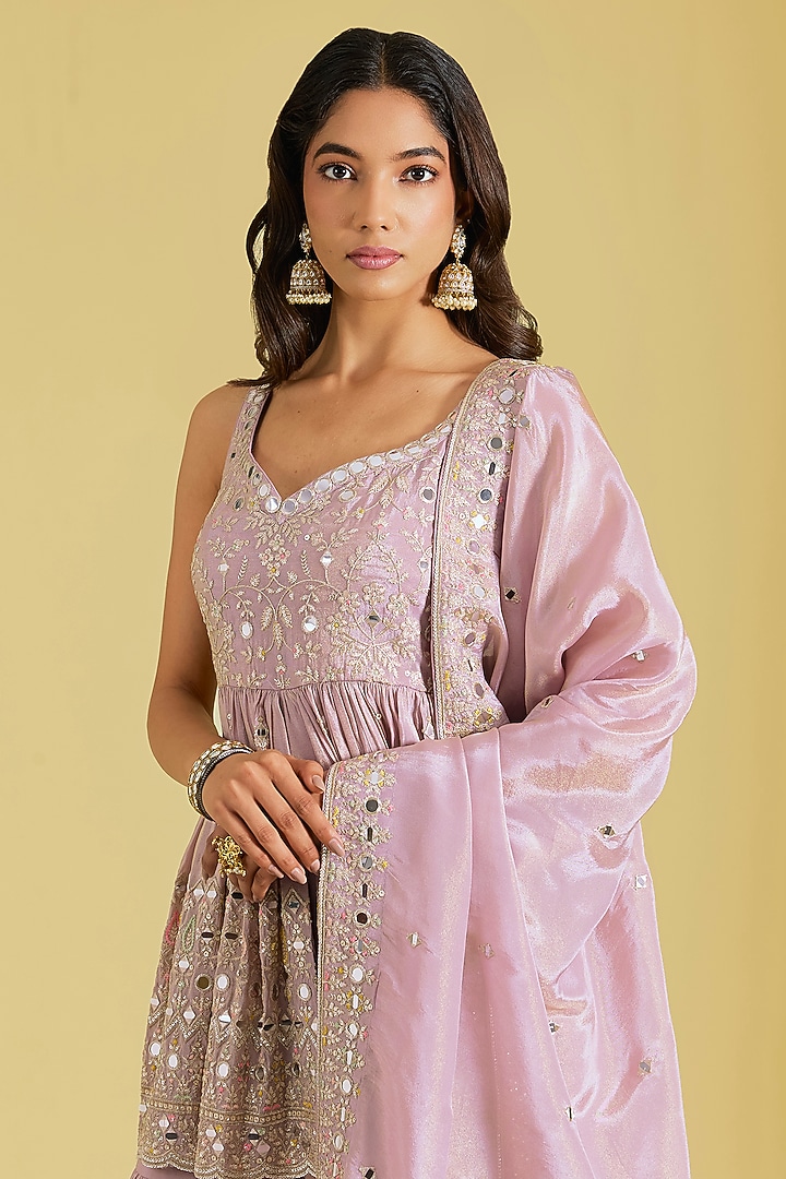 Lilac Tissue Embellished Gharara Set by MeenaGurnam at Pernia's Pop Up Shop